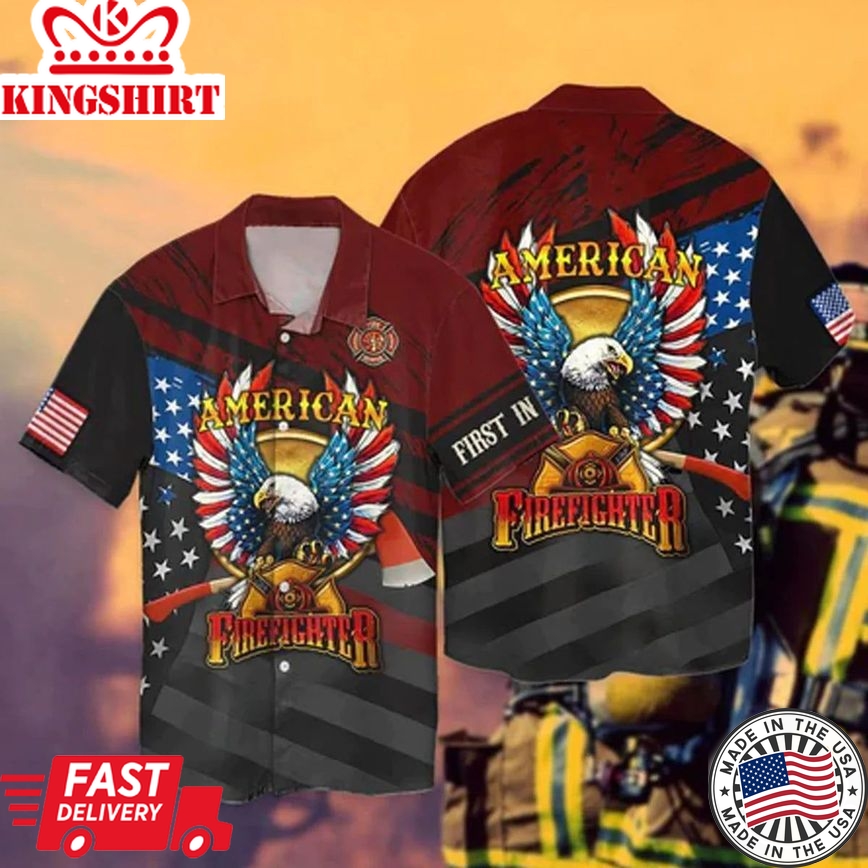 Independence Day American Firefighter Eagle Hawaiian Shirt