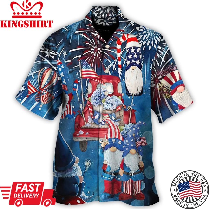 Independence Day Cute Three Trio Gnome 4Th Of July Hawaiian Shirt