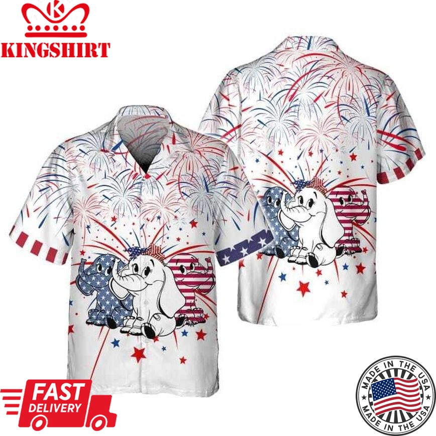 Independence Day Elephant 3D Trendy Hawaiian Shirt