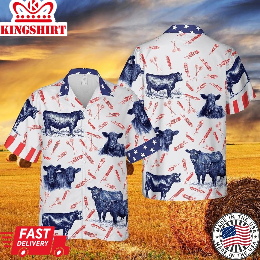 Independence Day Fire Cracker Black Angus Pattern All Printed 3D Hawaiian Shirt