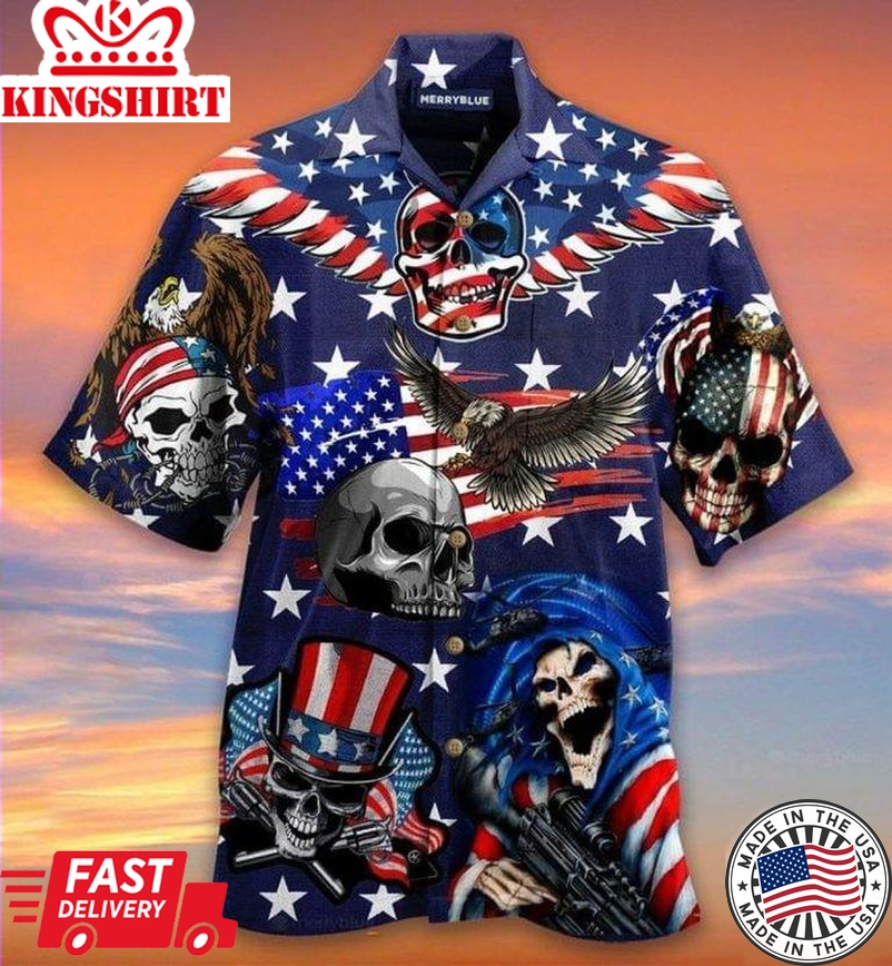 Independence Day Hawaii Shirt Eagle Patriotic Skull American Flag Hawaiian Shirt 4Th Of July Aloha Shirt