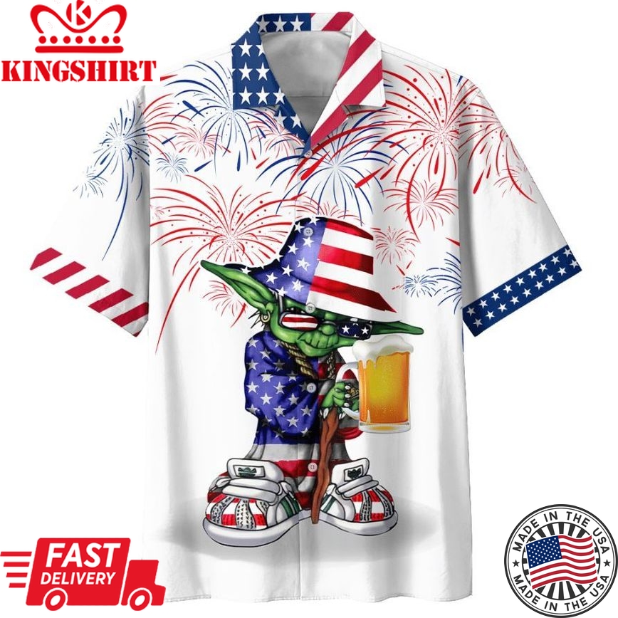 Independence Day Sw Yoda With Beer Hawaiian Shirt