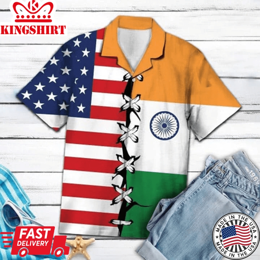 India Root Aloha Trendy Hawaiian Shirt Colorful Short Sleeve Summer Beach Casual Shirt, Trendy Hawaiian Shirt For Summer