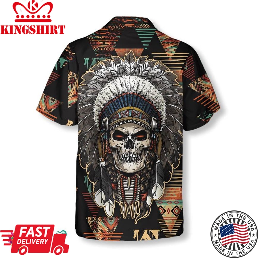 Indian Skull With Tribal Ethnic Pattern Hawaiian Shirt