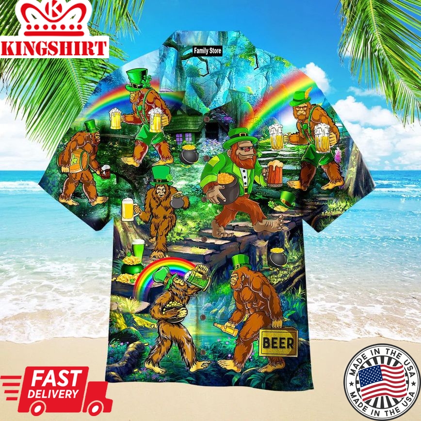 Irish Bigfoot St Patrick's Day Aloha Hawaiian Shirts