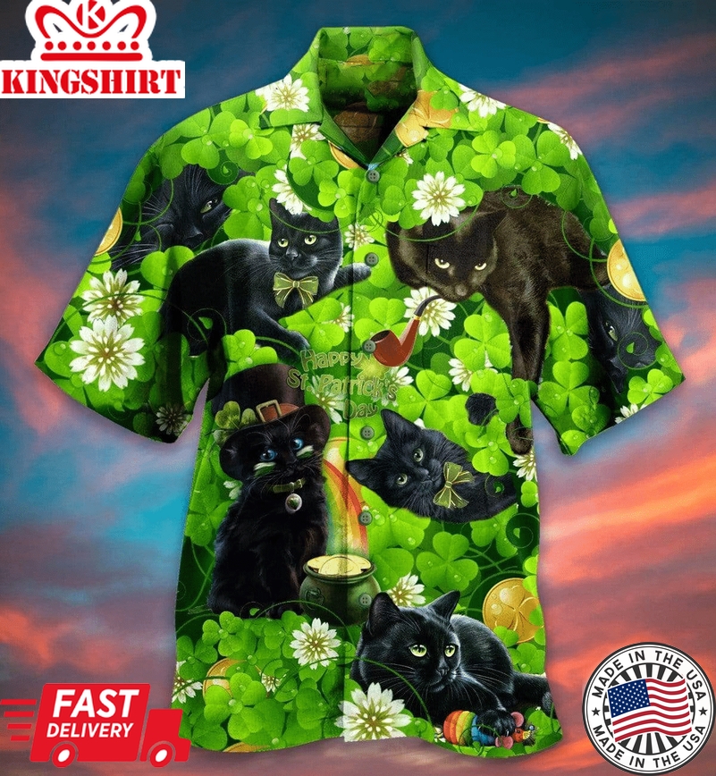 Irish Black Cat So Cute St Aloha Shirt For Summer Hawaiian Shirts Hawaii Shirt