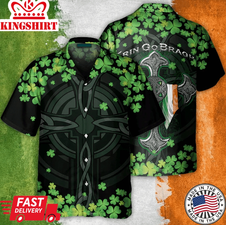 Irish Enri Go Bragh American Flag Clover Hawaiian Shirt