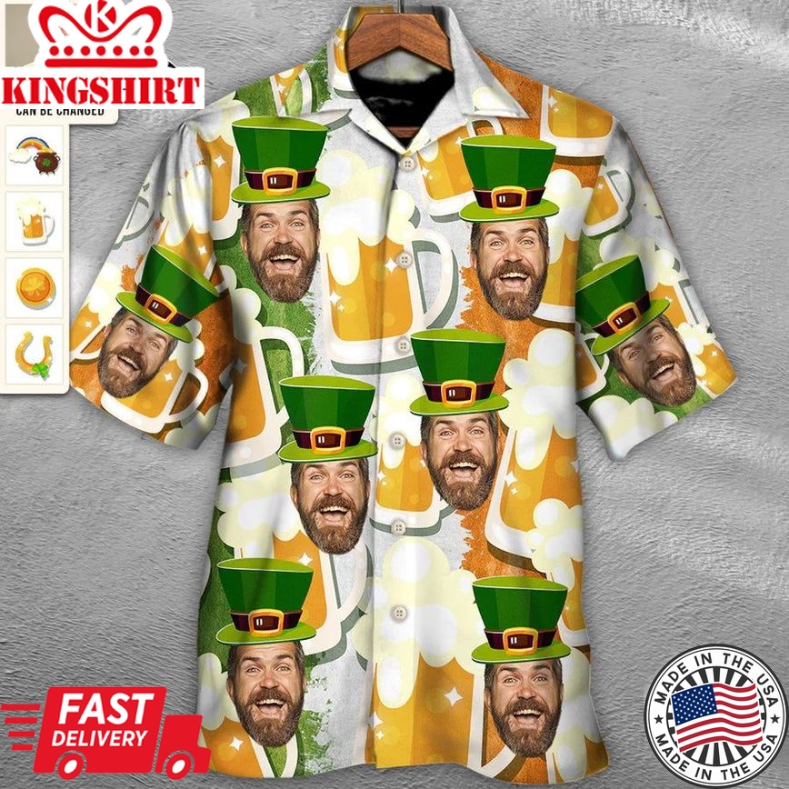 Irish Faces Galore: Funny St. Patrick's Day Custom Photo Hawaiian Shirt