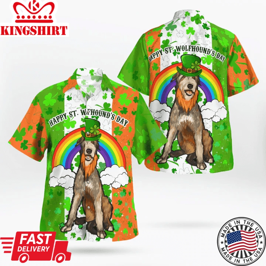 Irish Flag Lucky Shamrocks Irish Wolfhound Dog Rainbow Saint Patrick's Day Hawaii Shirt - Gift For Irish