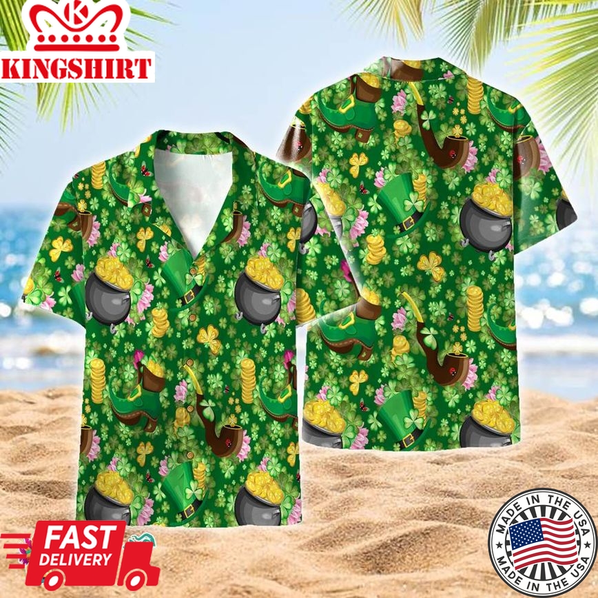 Irish Hat Saint Patrick's Day Green Aloha Hawaiian Shirts, Aloha Hawaiian Shirts