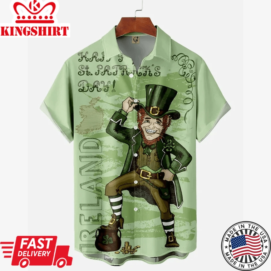 Irish Leprechaun St. Patrick's Day Trendy Hawaiian Shirt