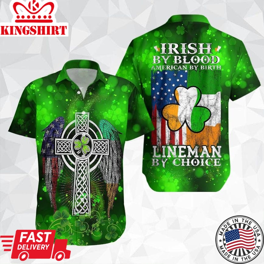 Irish Lineman St Patricks Day Trendy Hawaiian Shirt For