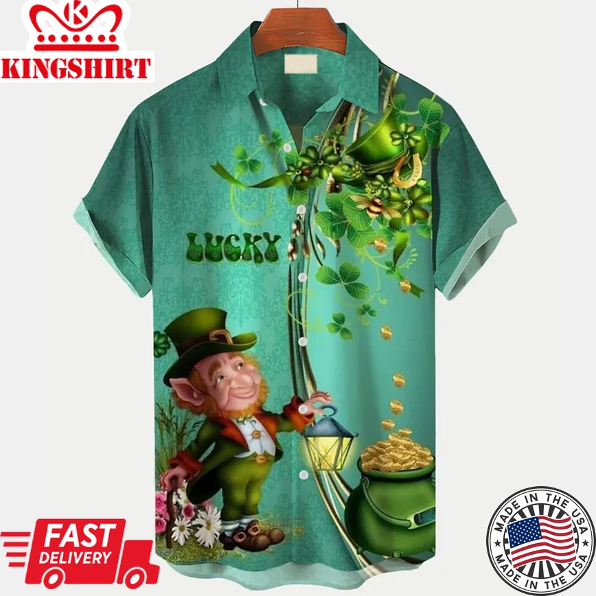 Irish Lucky St. Patrick's Day Irish Print Men's Trendy Hawaiian Shirt, Trendy Hawaiian Shirt For Men And Women