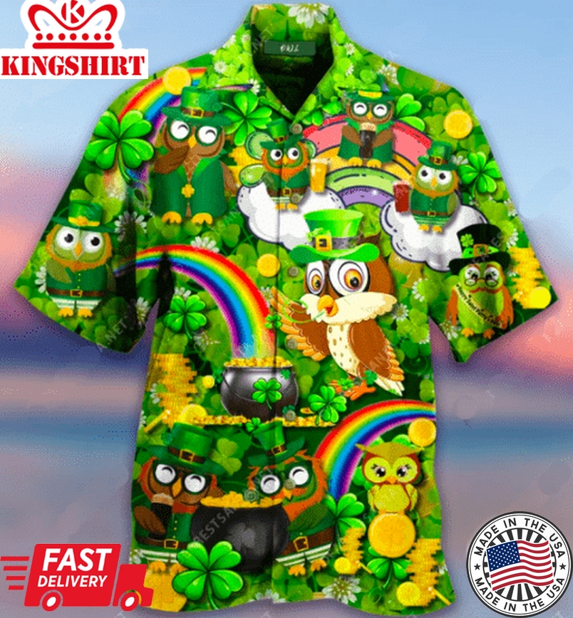 Irish Owl Patricks Day Shamrock Green Hawaiian Aloha Hawaii Shirts