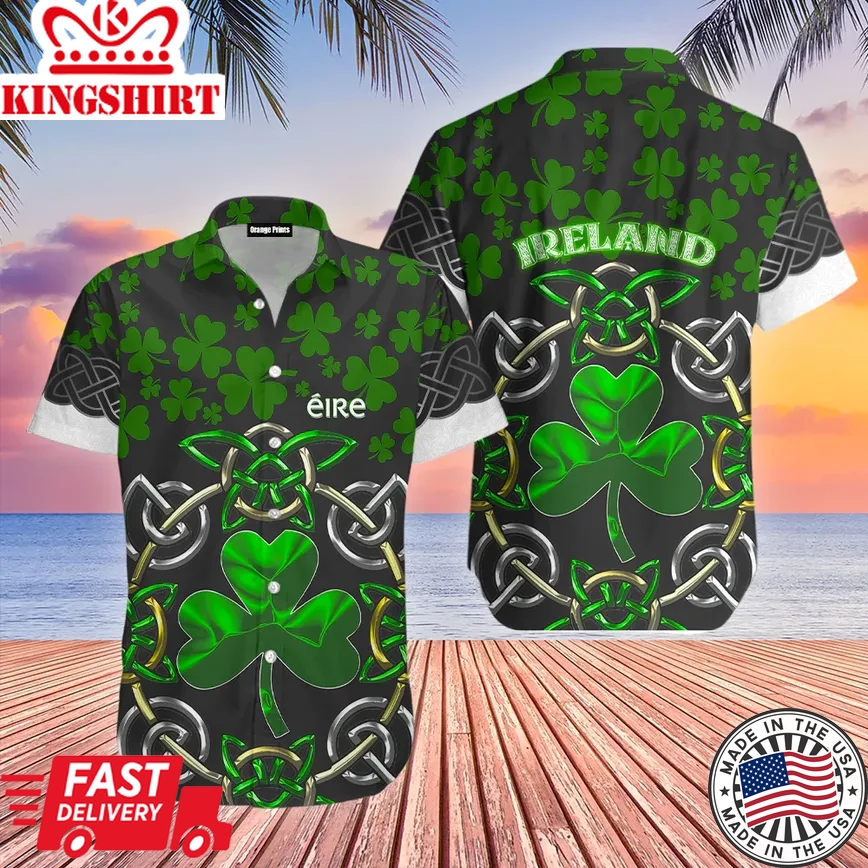 Irish Saint Patrick's Day Shamrock Celtic Cross Trendy Hawaiian Shirt For