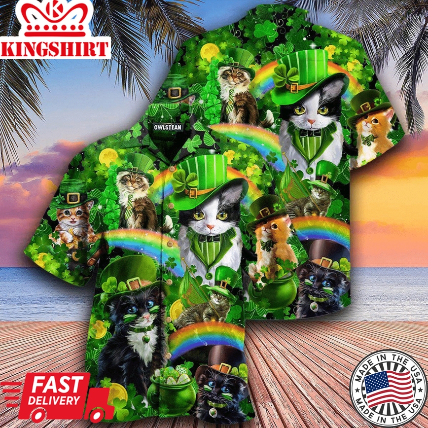 Irish Saint Patricks Day Cats Shamrocks Hawaiian Shirt