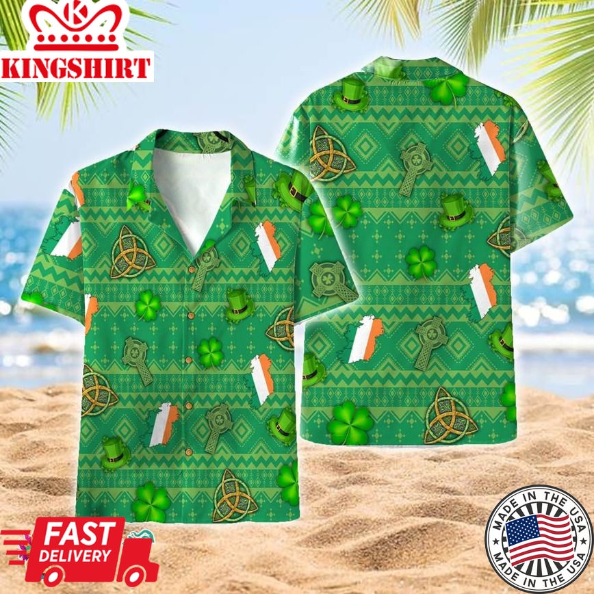 Irish Saint Patricks Day With The Celtic Cross And The Triquetra, Aloha Hawaiian Shirts