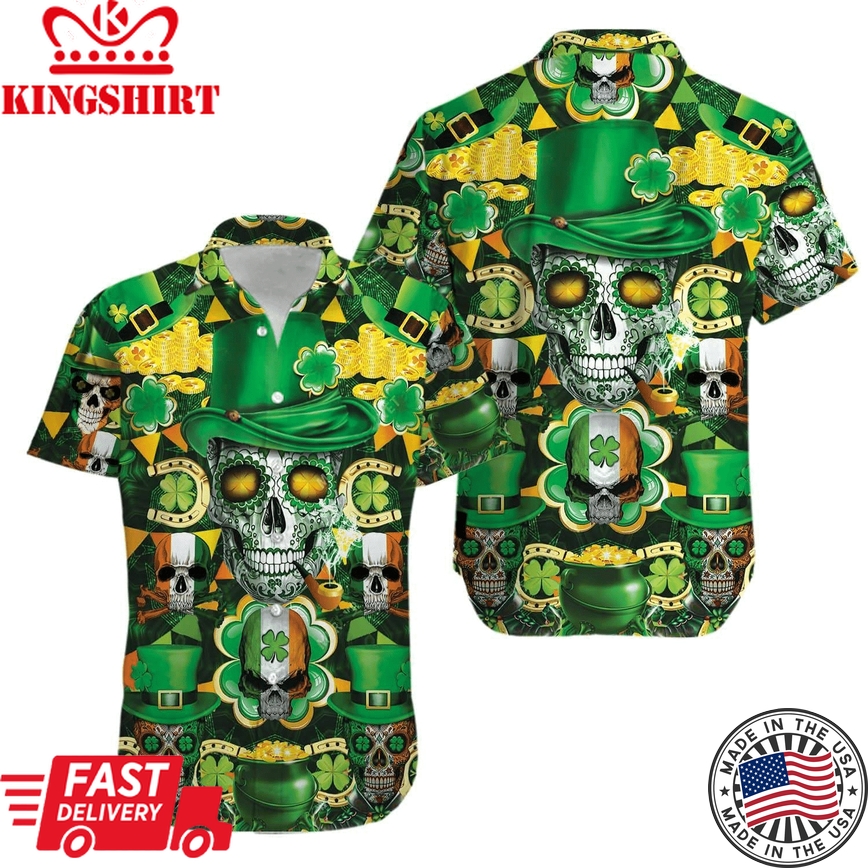 Irish Skull Rich St Patrick Green Hawaiian Shirt