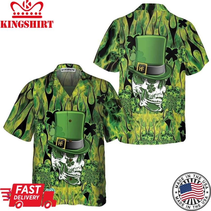 Irish Skull Saint Patricks Hawaiian Shirt, St. Patricks Day Shirt, Cool St Patrick's Day Gift