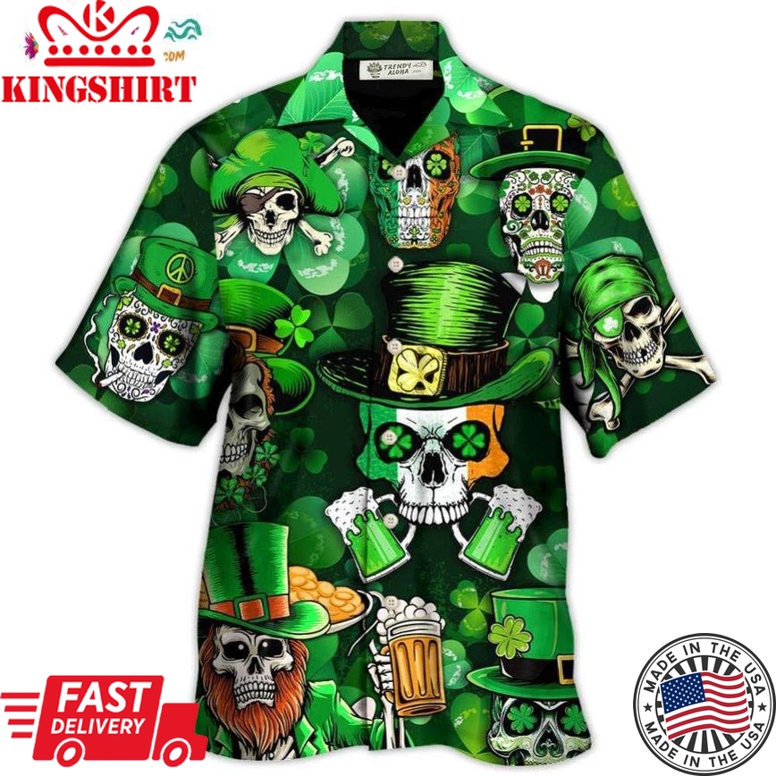 Irish Skull St Patrick'S Day Green Light Hawaiian Shirt