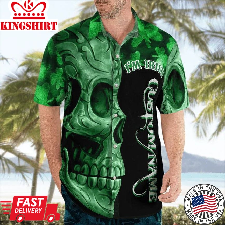 Irish St. Patrick Day Hawaiian Shirt, Green Shamrocks Reflecting Light On Black Background 3D Hawaii Shirt - Gift For Irish