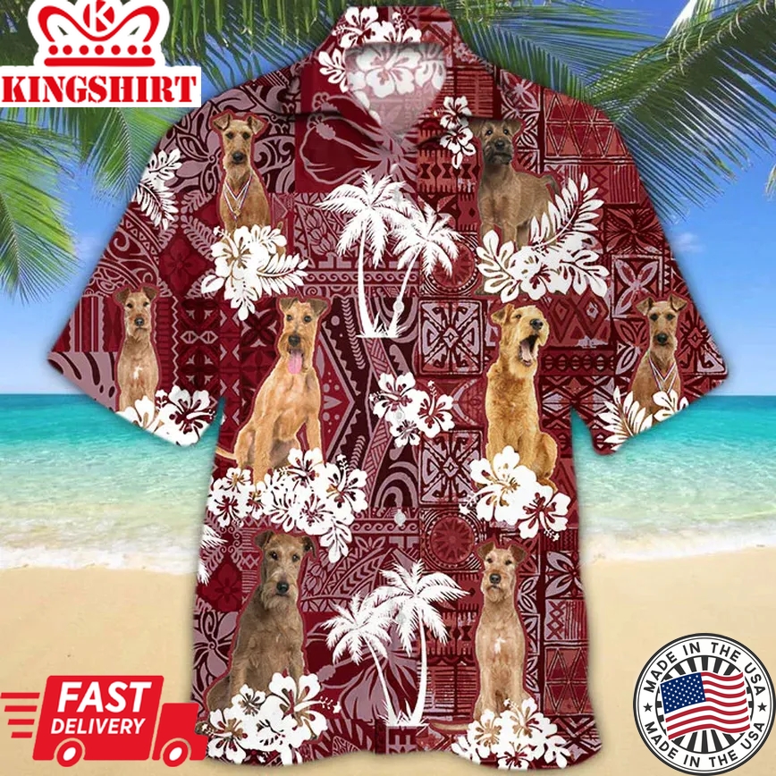 Irish Terrier Red Trendy Hawaiian Shirt, Gift For Dog Lover Shirts, Men's Trendy Hawaiian Shirt, Summer Hawaiian Aloha Shirt