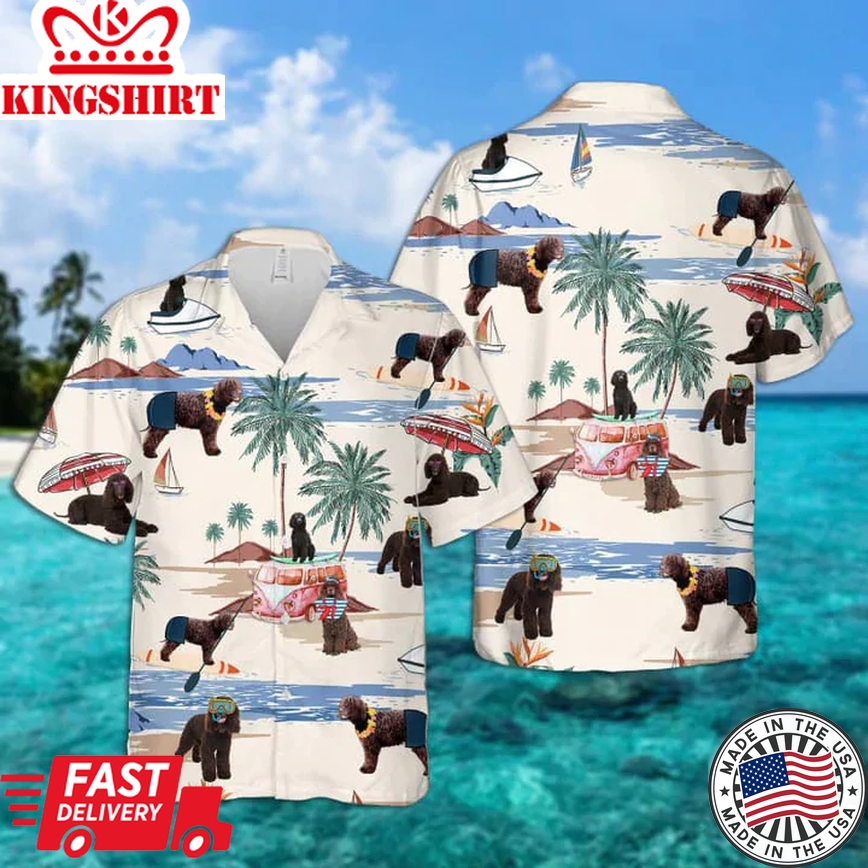 Irish Water Spaniel Summer Beach Trendy Hawaiian Shirt, Trendy Hawaiian Shirts For Men Women Short Sleeve Aloha Beach Shirt