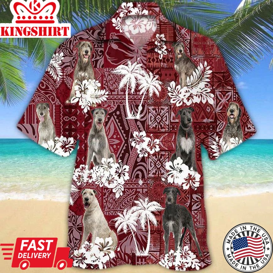 Irish Wolfhound Red Hawaiian Shirt, Gift For Dog Lover Shirts, Men's Hawaiian Shirt, Summer Hawaiian Aloha Shirt