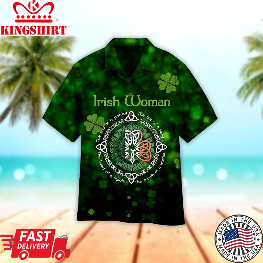 Irish Woman Happy St Patrick Hawaiian Aloha Beach Shirt