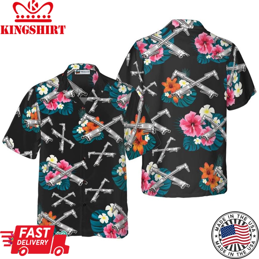 Ironworker Tropical In Black Hawaiian Shirt