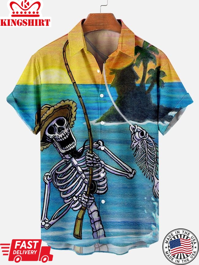 Island Bones: Hawaiian Beach Shirt with Skull Design