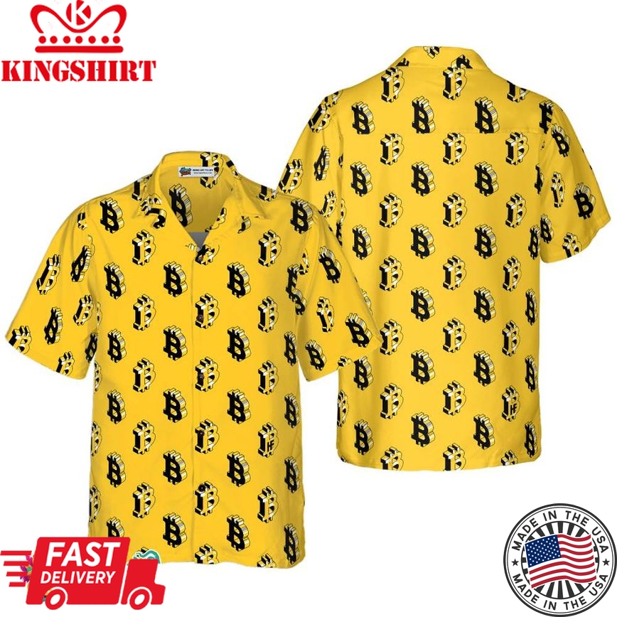 Isometric Bitcoin Cryptocurrency Hawaiian Shirt