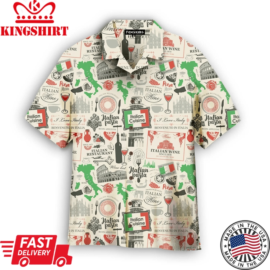 Italian Flag In Retro Style Trendy Hawaiian Shirt For Aloha Shirt