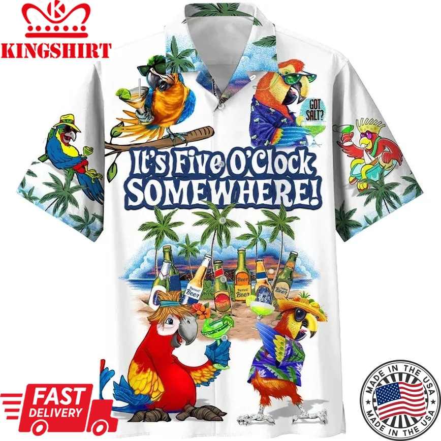 Its Five Oclock Somewhere Parrots Trendy Hawaiian Shirt