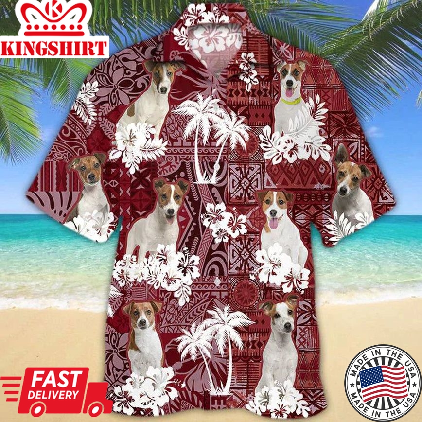 Jack Russell Terrier Red Hawaiian Shirt, Gift For Dog Lover Shirts, Men's Hawaiian Shirt, Summer Hawaiian Aloha Shirt