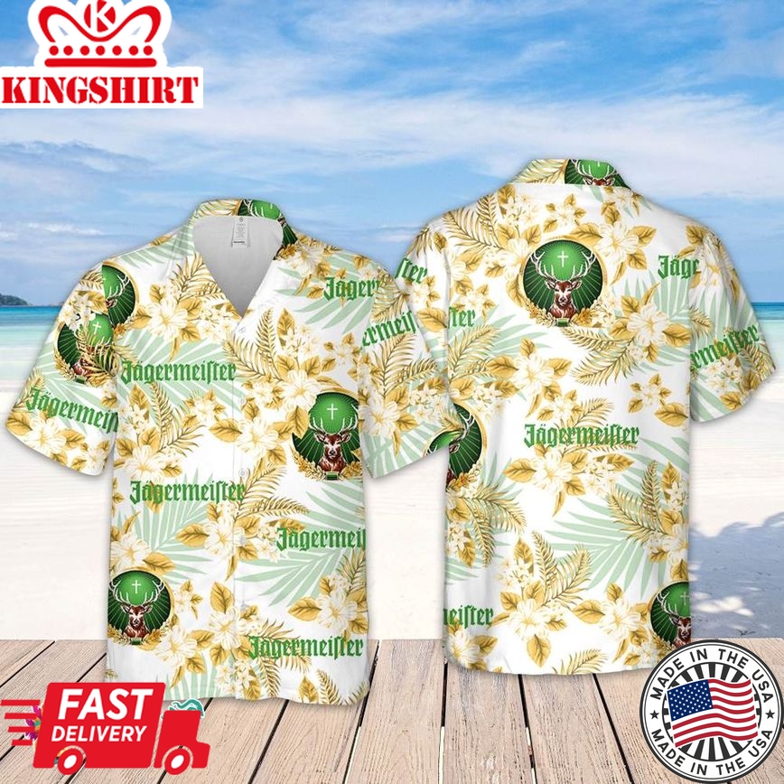 Jagermeister Hawaiian Flowers Pattern Shirt, Hawaiian Beer Lover Shirt, Classic Flowers Beer Aloha Shirt