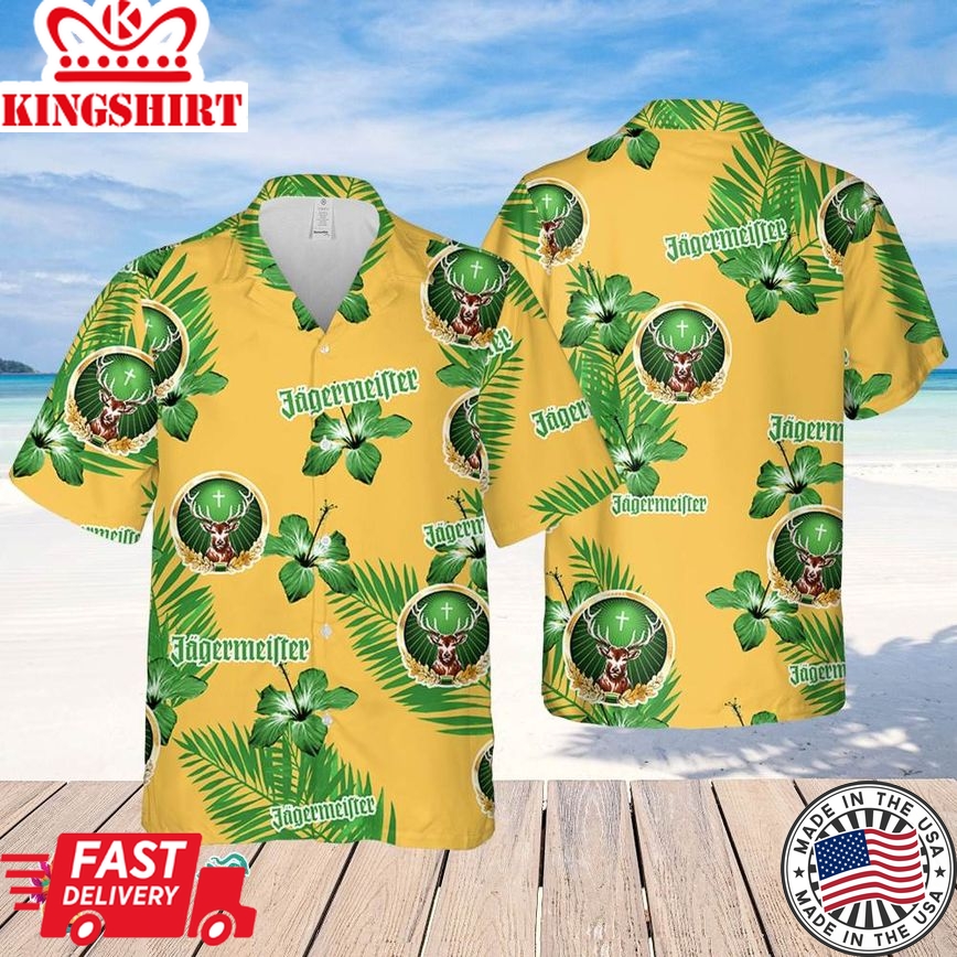 Jagermeister Hawaiian Hibiscus Flower Pattern,Tropical Beach Shirt, Hawaiian Flower Shirt, Hawaiian Beer Shirt