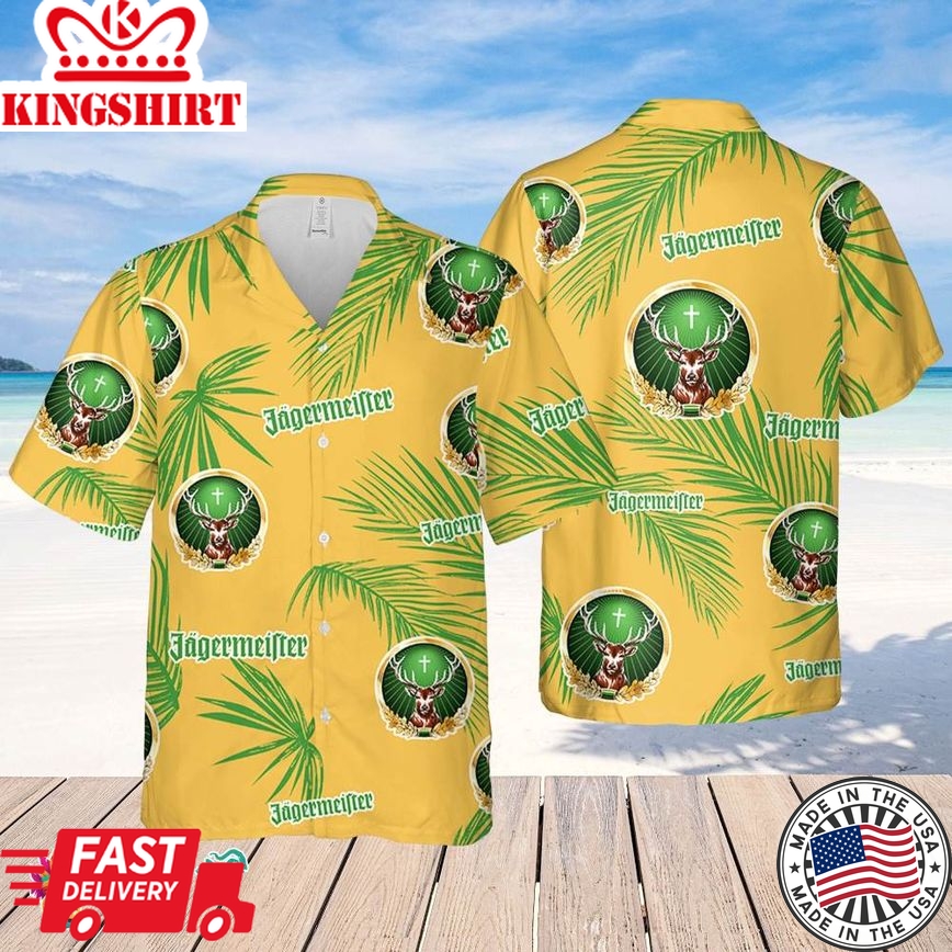 Jagermeister Hawaiian Palm Leaves Pattern Shirt, Beer Summer Party Hawaiian Shirt, Schlitz Beer Shirt