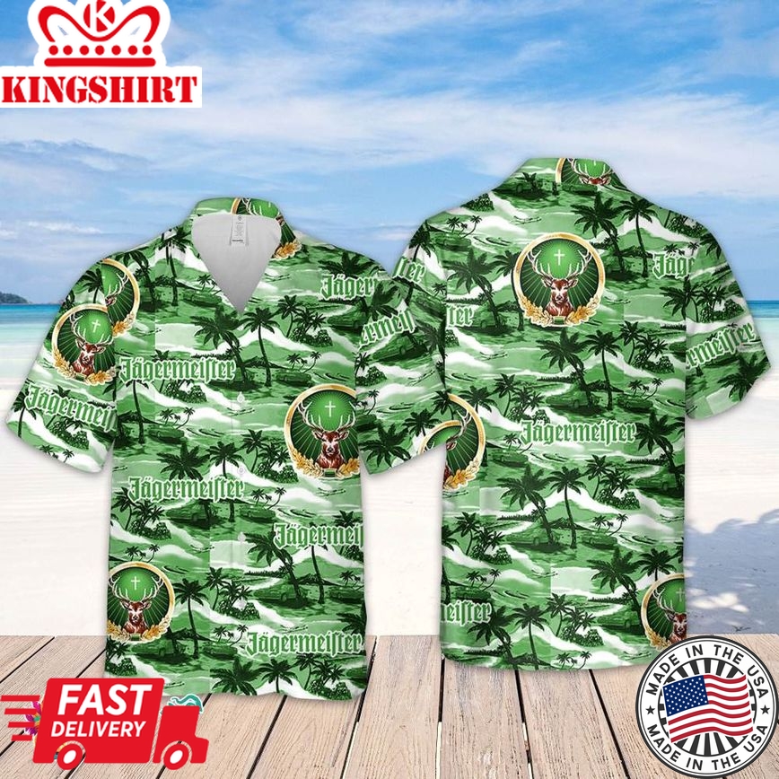 Jagermeister Hawaiian Sea Island Pattern Hawaiian Shirt, Summer Beer Hawaiian Shirt