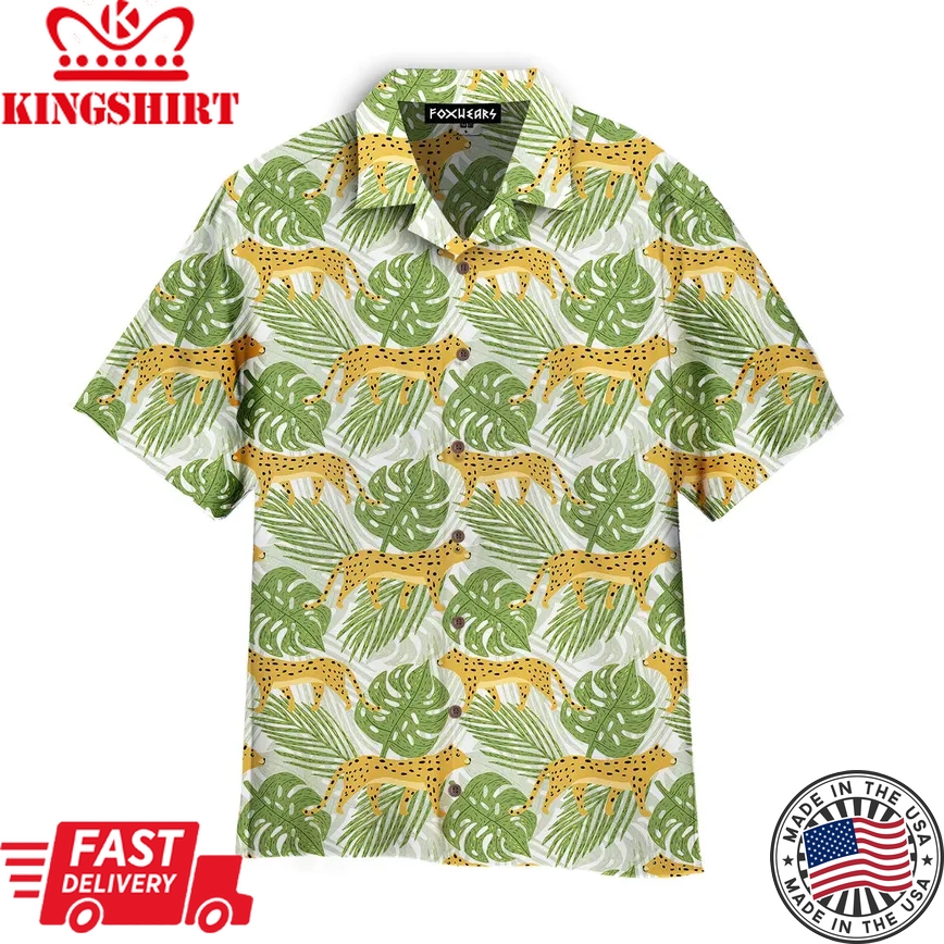 Jaguar And Tropical Leaves Seamless Pattern Trendy Hawaiian Shirt For Aloha Shirt