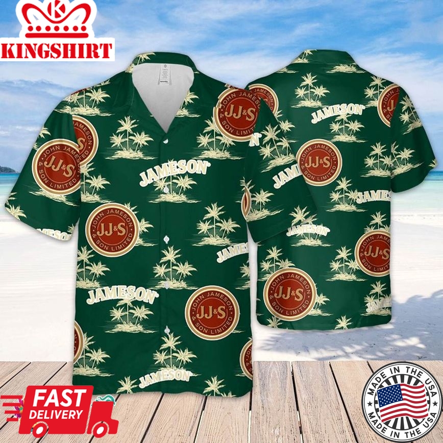 Jameson Hawaiian Coconut Island Pattern Hawaiian Beer Lover Shirt, Classic Flowers Beer Aloha Shirt