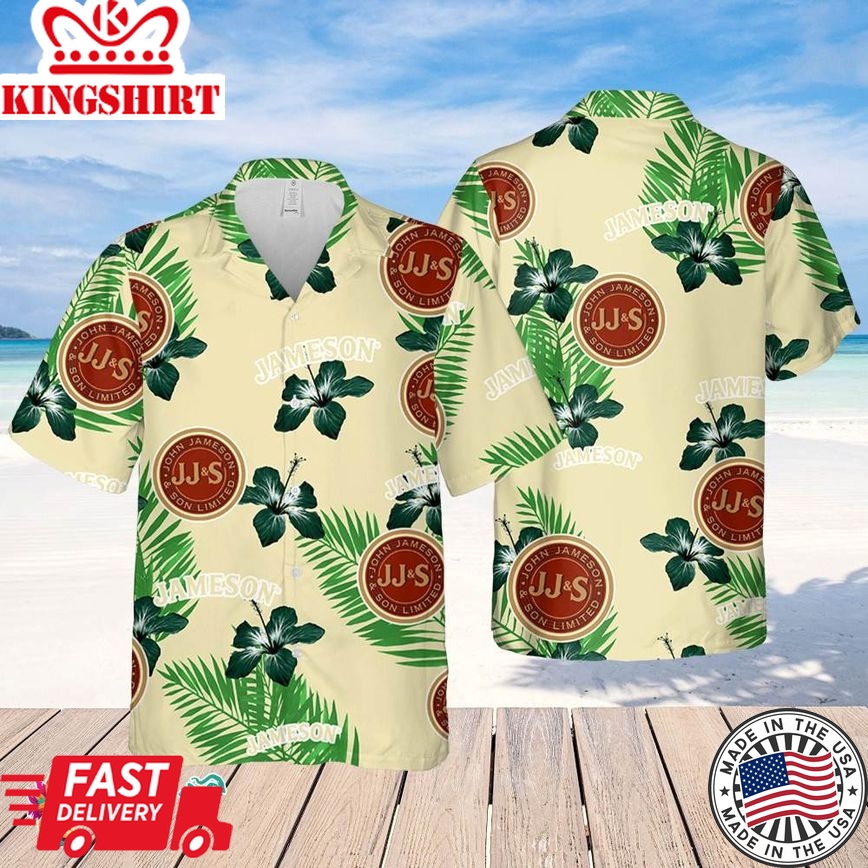 Jameson Hawaiian Hibiscus Flower Pattern,Tropical Beach Shirt, Hawaiian Flower Shirt, Hawaiian Beer Shirt