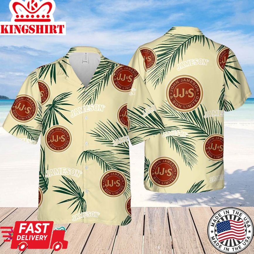 Jameson Hawaiian Palm Leaves Pattern Shirt, Beer Summer Party Hawaiian Shirt, Schlitz Beer Shirt