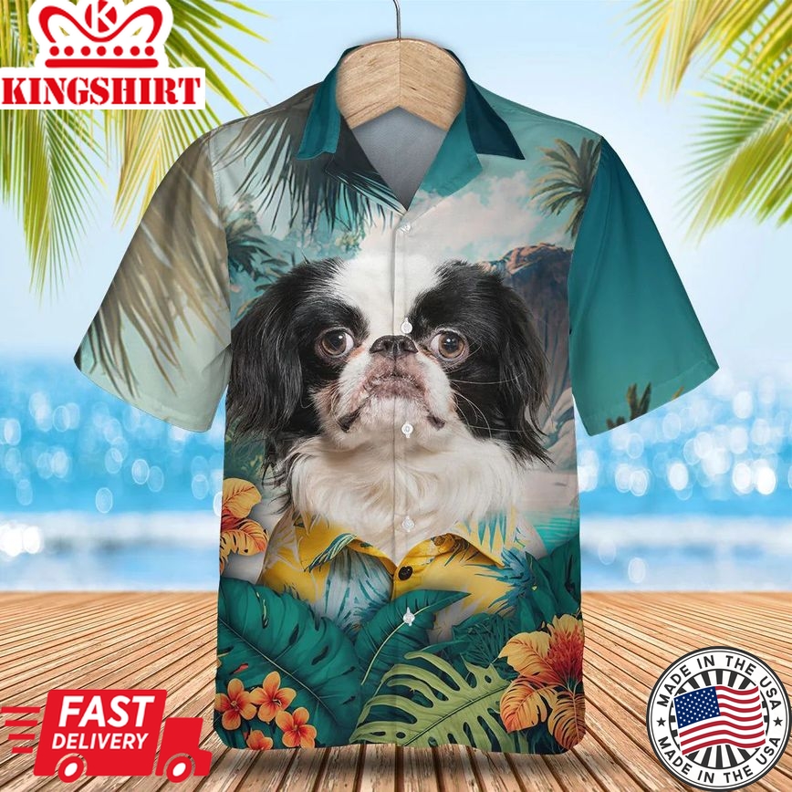 Japanese Chin Paradise Breeze - Explore Hawaii in Style with this Vibrant Trendy Hawaiian Shirt