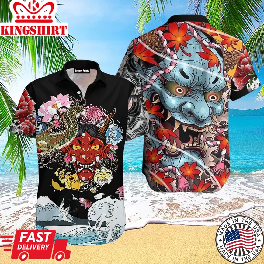 Japanese Oni Mask Tattoo Trendy Hawaiian Shirt For