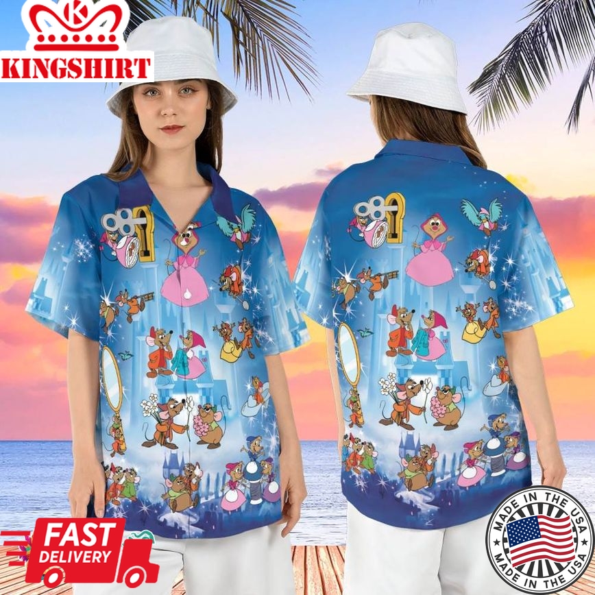 Jaq And Gus Gus Hawaiian Shirt, Disney Cinderella Hawaiian Shirt, Magic Kingdom Castle Hawaii Shirt, Cinderella Summer Beach Shirt