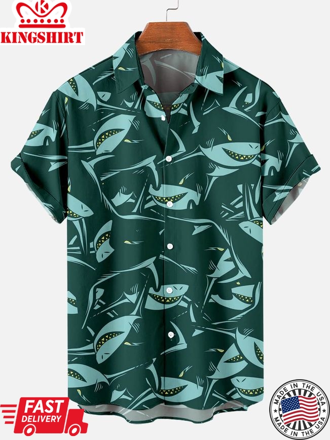 Jawsome Tides: Shark Theme Aloha Shirt