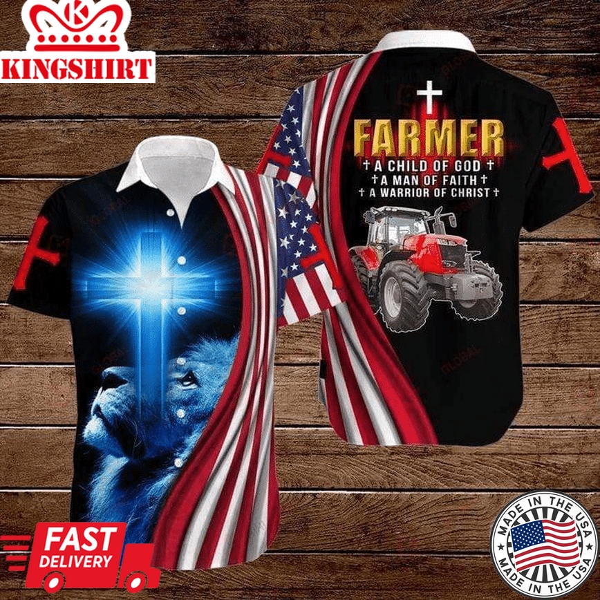 Jeep Farmer A Warrior Of Christ Lion God Hawaiian Shirt