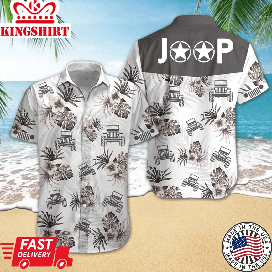 Jeep Hibiscus Black And White Theme Trendy Hawaiian Shirt