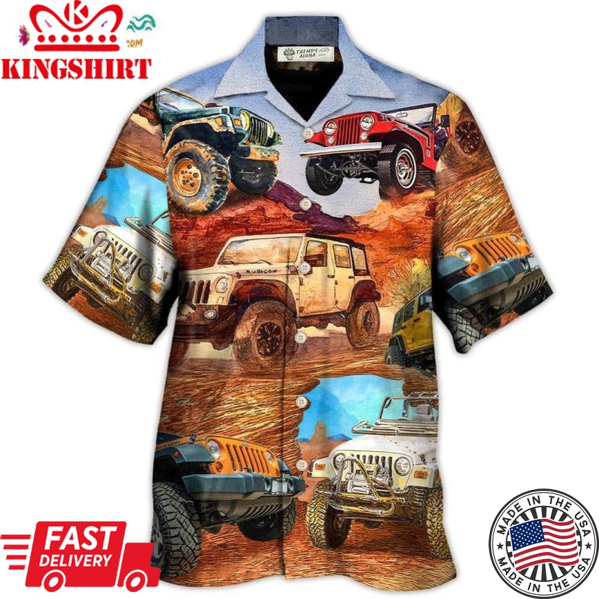 Jeep In The Desert Vintage Art Style Hawaiian Shirt